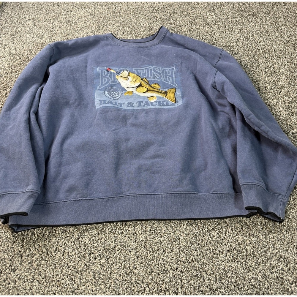 Vintage Big Fish Nature Pullover Sweatshirt Men's Size Large Blue
